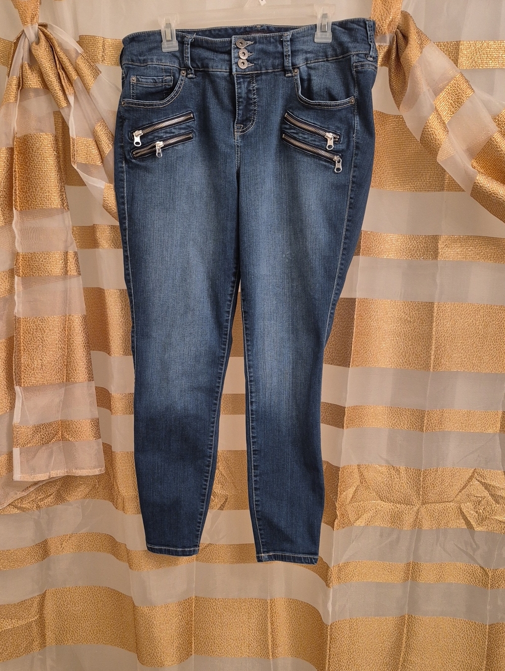 torrid Medium Wash Skinny Jeans with Zip Accents